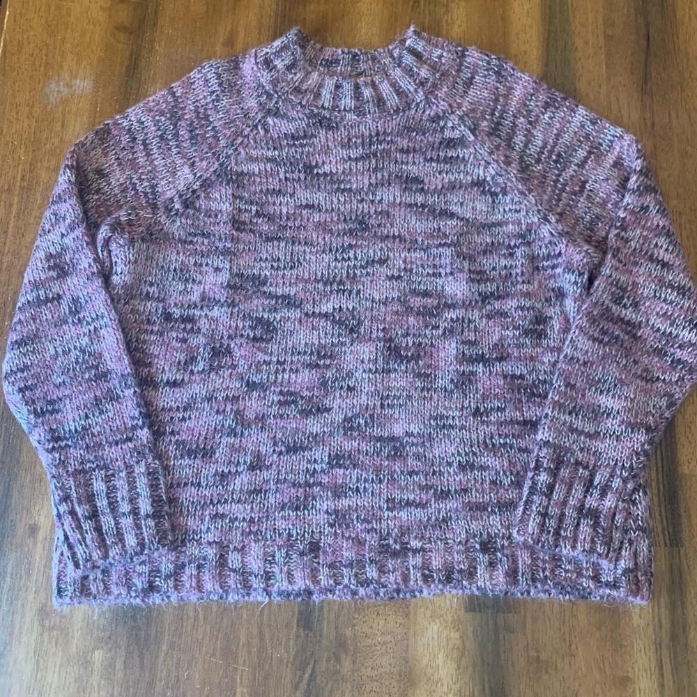 a.n.a Sweater XL Purple White Marled Knit Warm Thick Crewneck